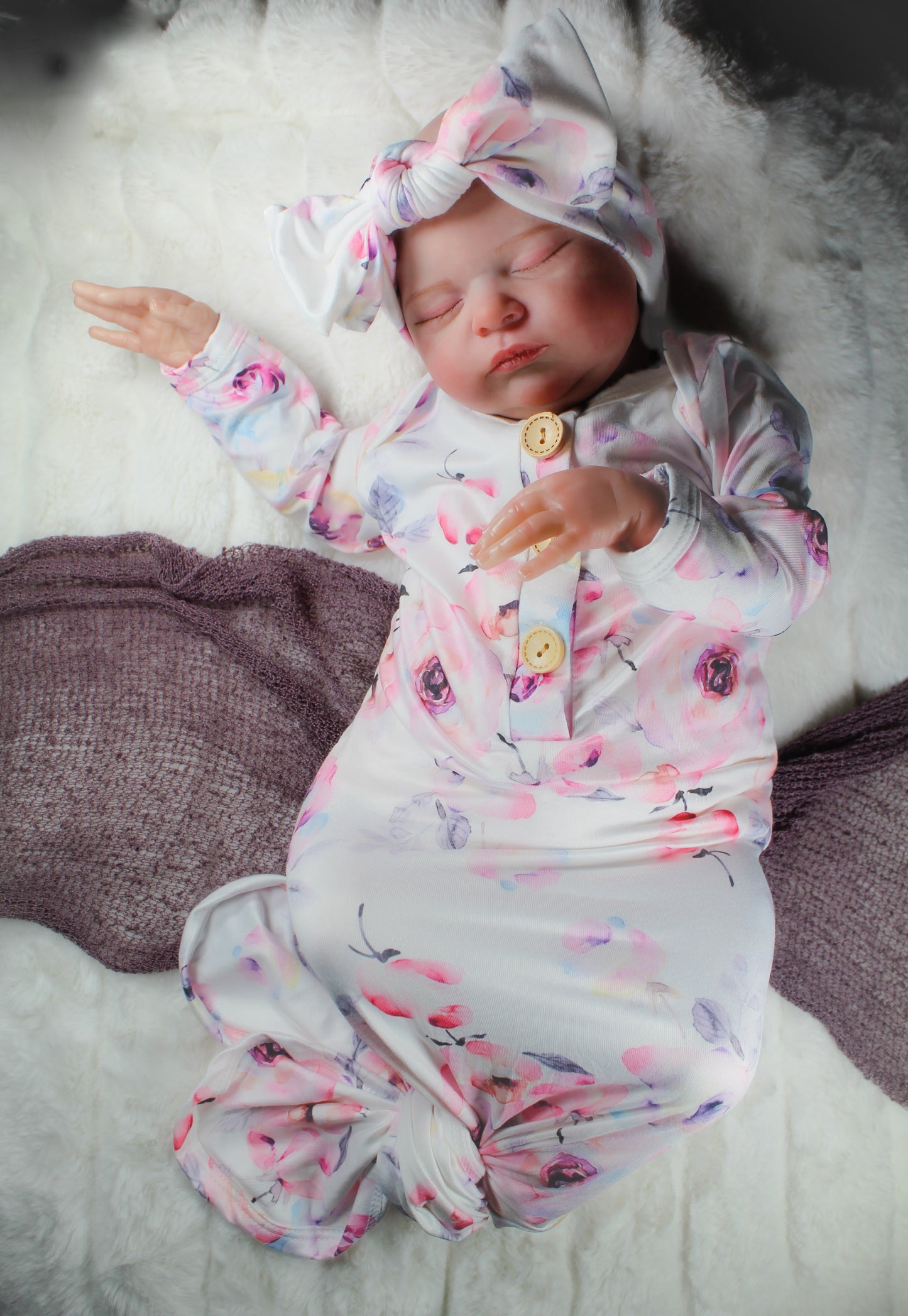 Baby in styles floral knotted gown and bow set Baby in Styles