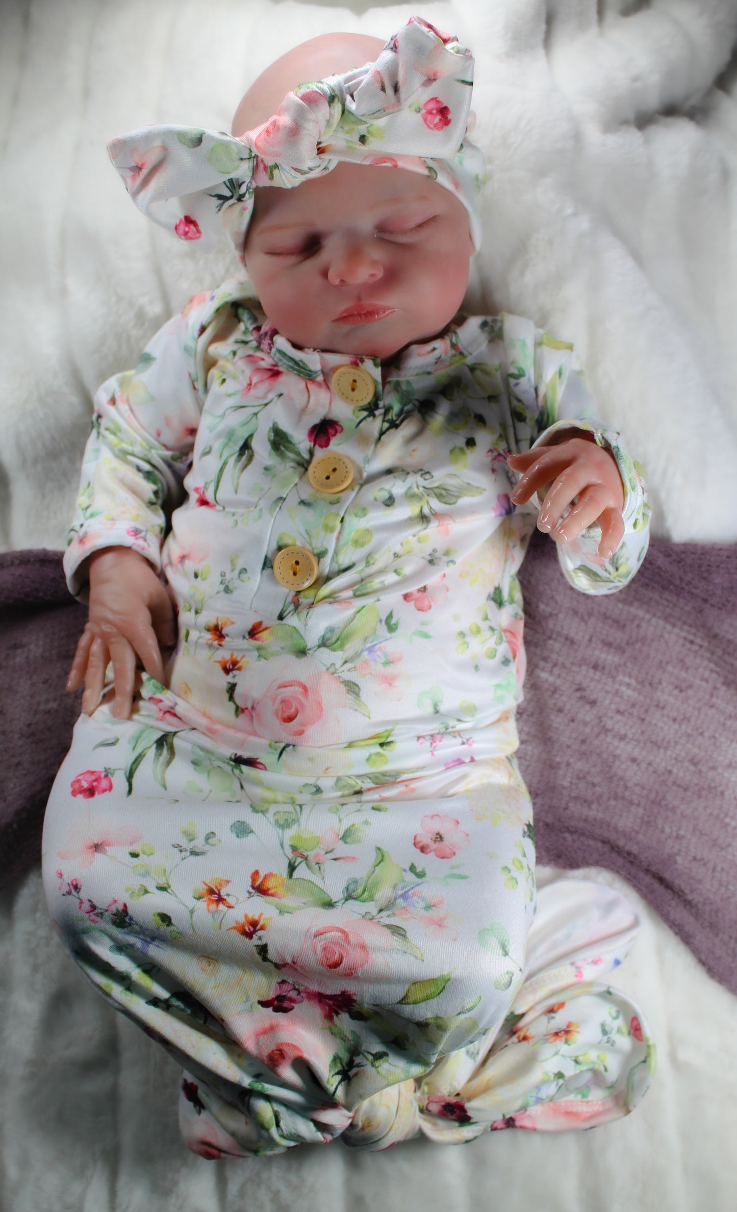 NEW** Newborn Peony Garden knotted gown and bow set Baby in Styles