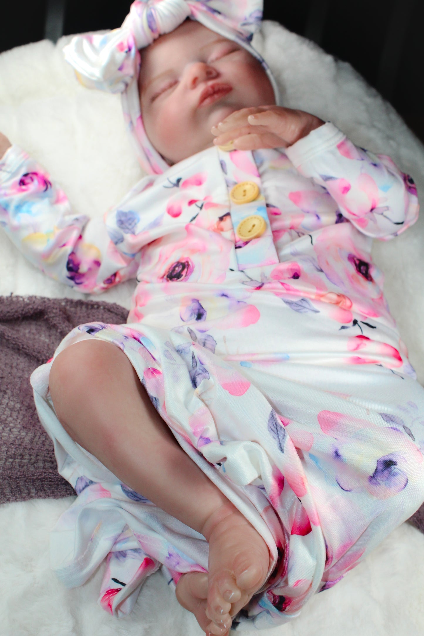Baby in styles floral knotted gown and bow set Baby in Styles