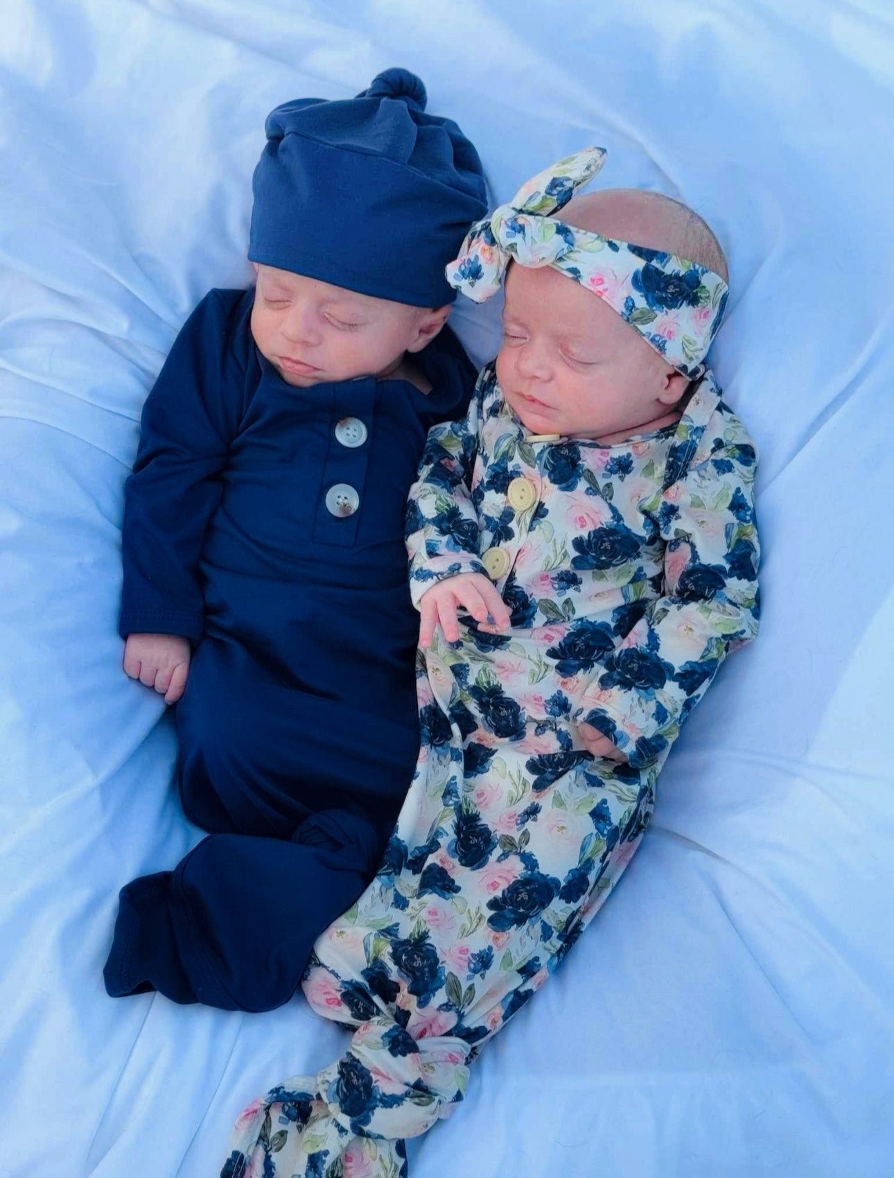 Blue garden knotted gown and matching headband set Baby in Styles