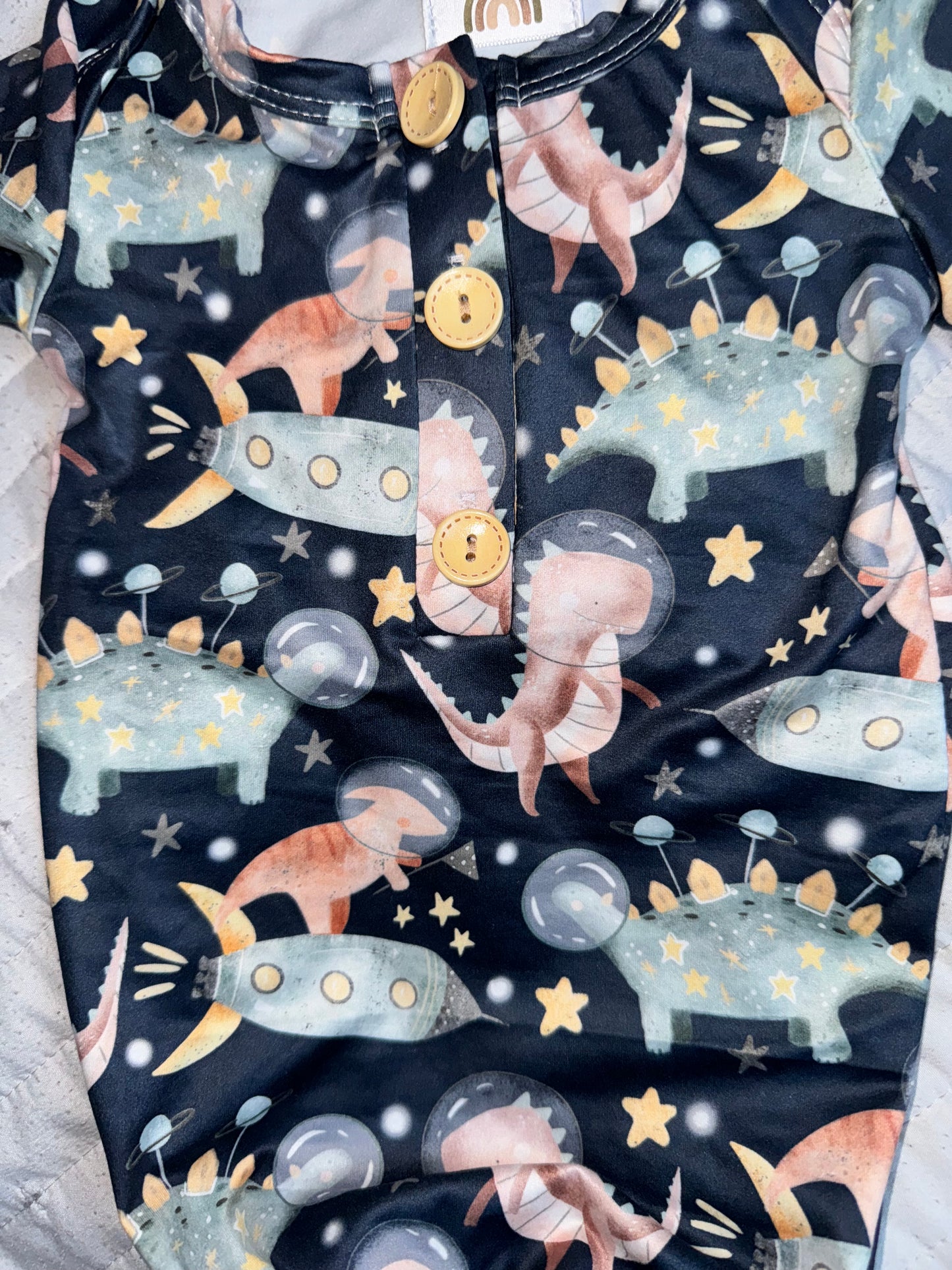 Dino Astronaut knotted gown and hat set Baby in Styles