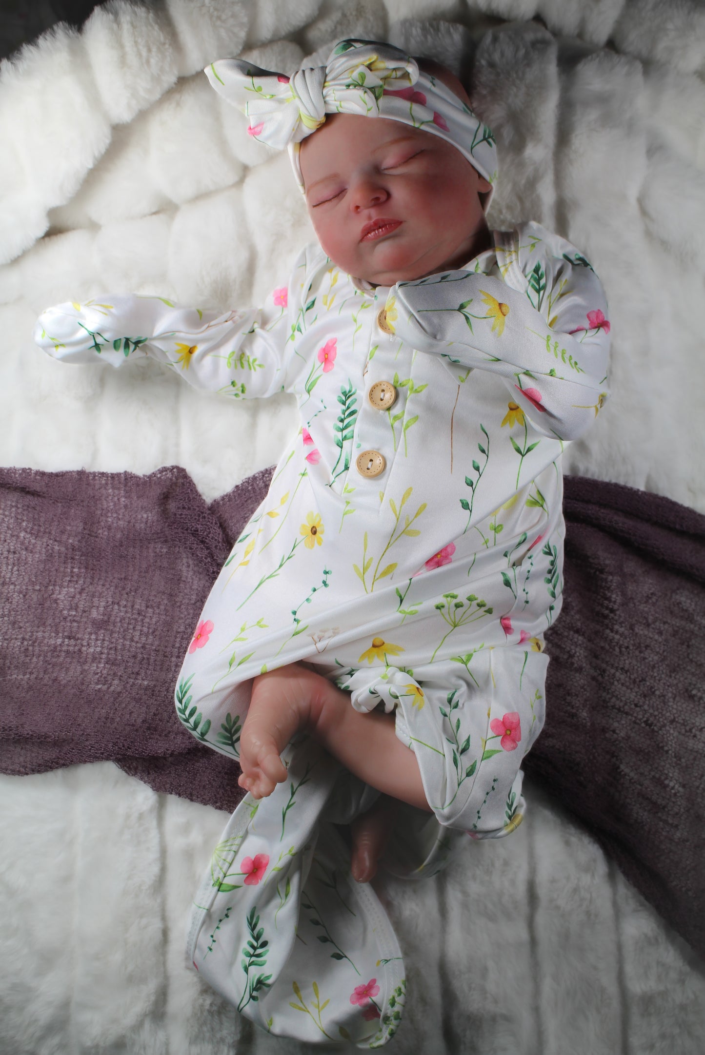 Wild flowers knotted gown and bow set 0-3mo Baby in Styles