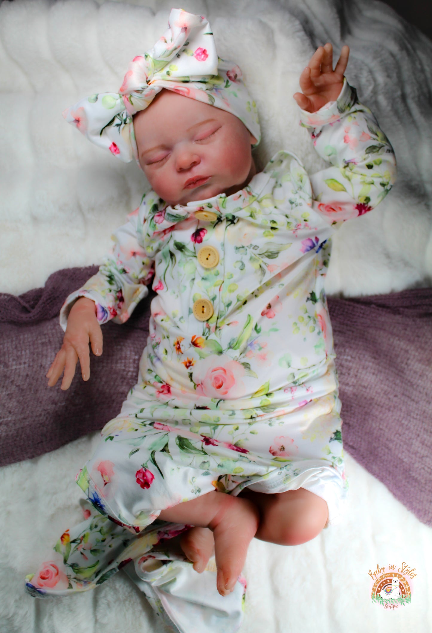NEW** Newborn Peony Garden knotted gown and bow set Baby in Styles