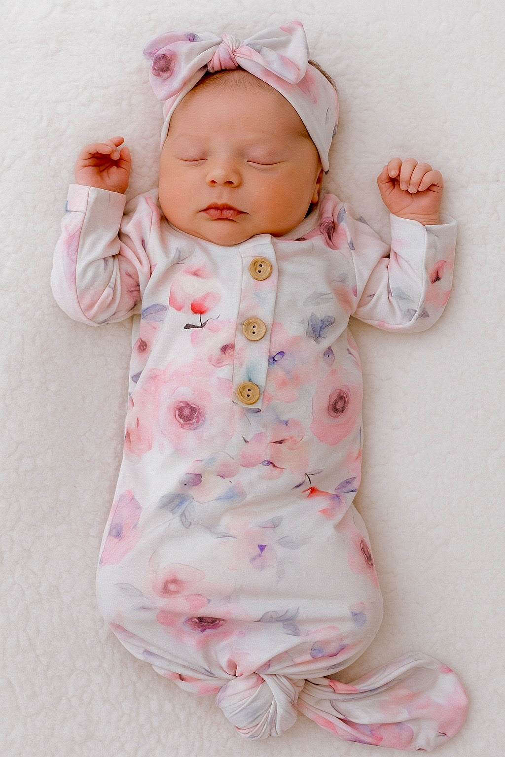 Baby in styles floral knotted gown and bow set Baby in Styles