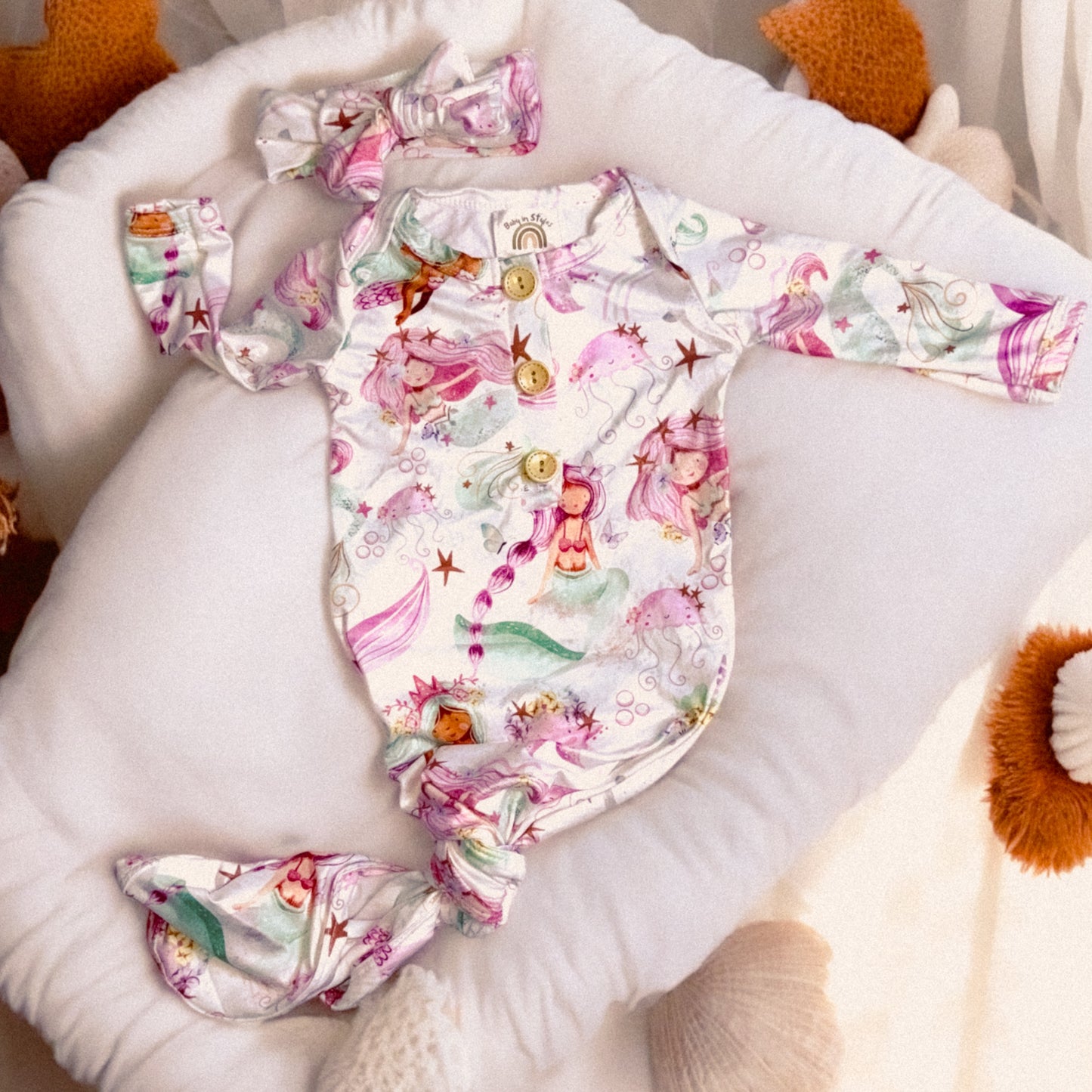 Mermaids knotted gown and hat set Baby in Styles