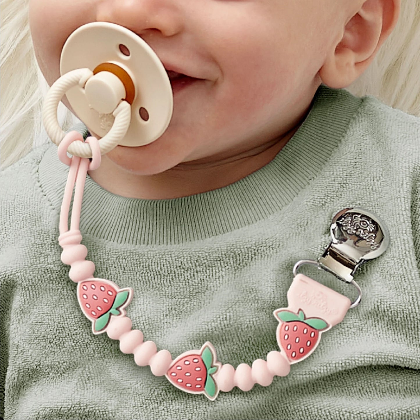 Itzy Ritzy Beaded Pacifier Clip - Universal Fit, Silicone Holder - Bear: BPA-Free