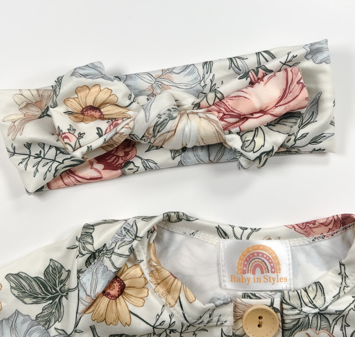 Vintage flowers newborn gown and headband set Baby in Styles