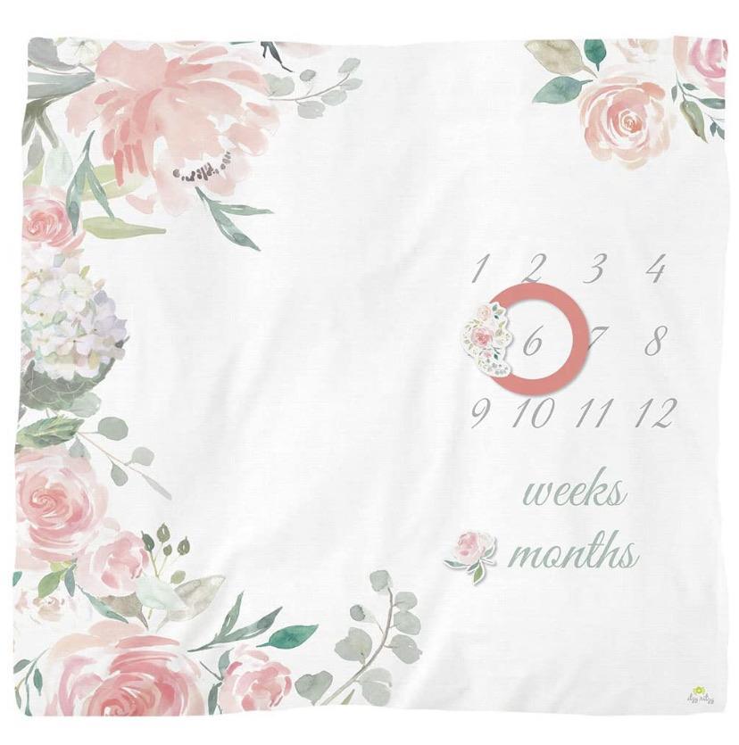 Itzy Ritzy Muslin Milestone Blanket Set; Includes One Blanket and Two Date Markers; Capture Weekly and Monthly Infant Milestones, Floral Baby in Styles