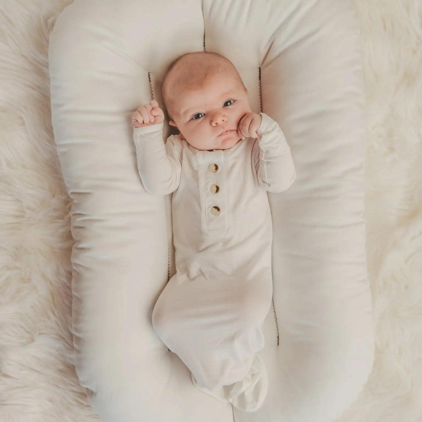 Knotted Baby Gown and Hat Set (Newborn - 3 mo.) - White Baby in Styles