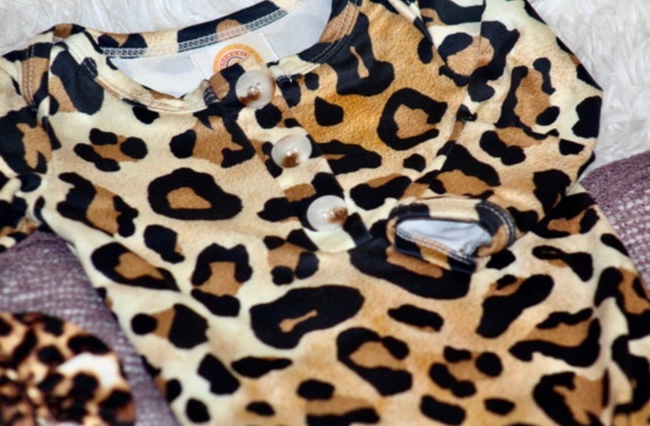 Ultra soft Leopard knotted gown and headband set Baby in Styles