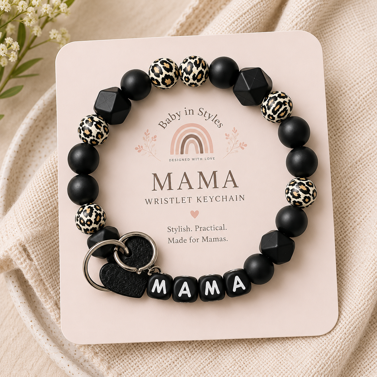 Food grade Mama wristlet keychain Baby in Styles