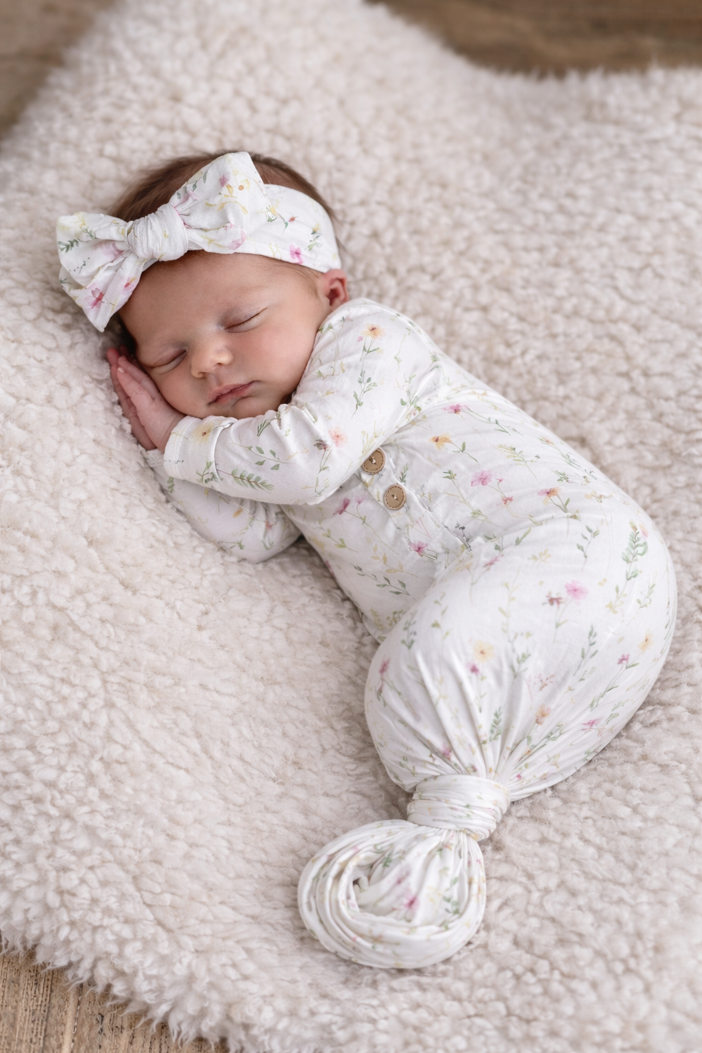 Wild flowers knotted gown and bow set 0-3mo Baby in Styles
