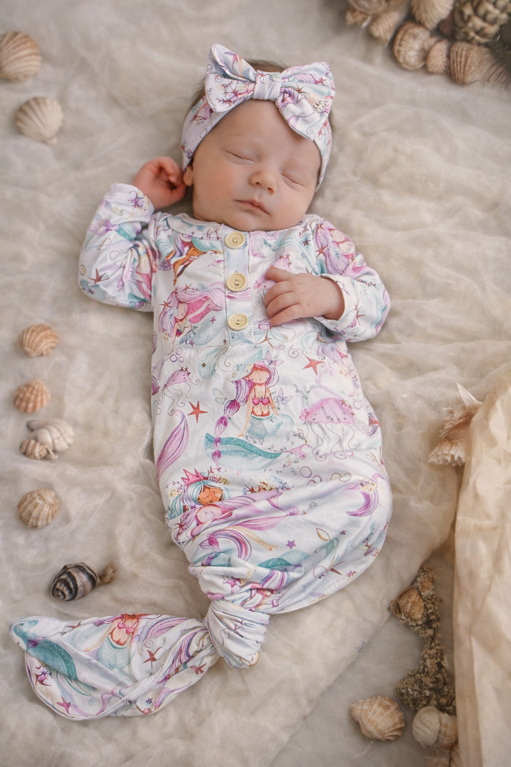 Mermaid and sea friends baby knotted gown 0-3mo Baby in Styles
