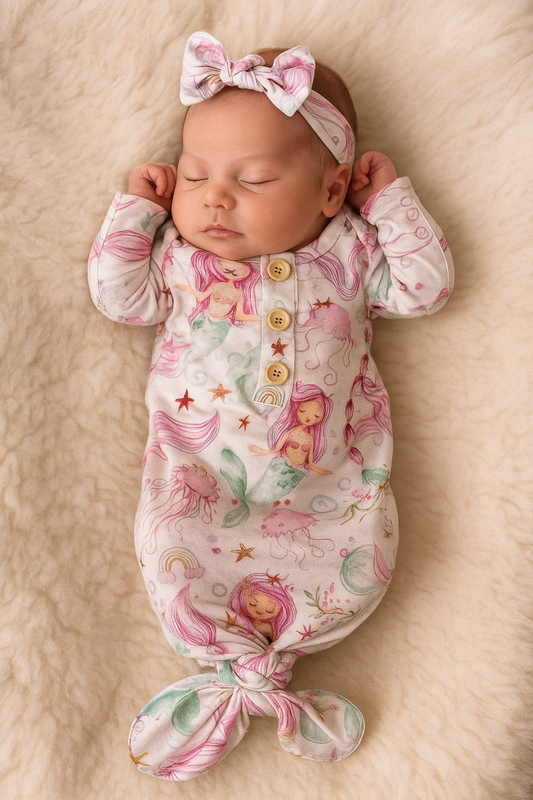 Mermaids knotted gown and hat set Baby in Styles
