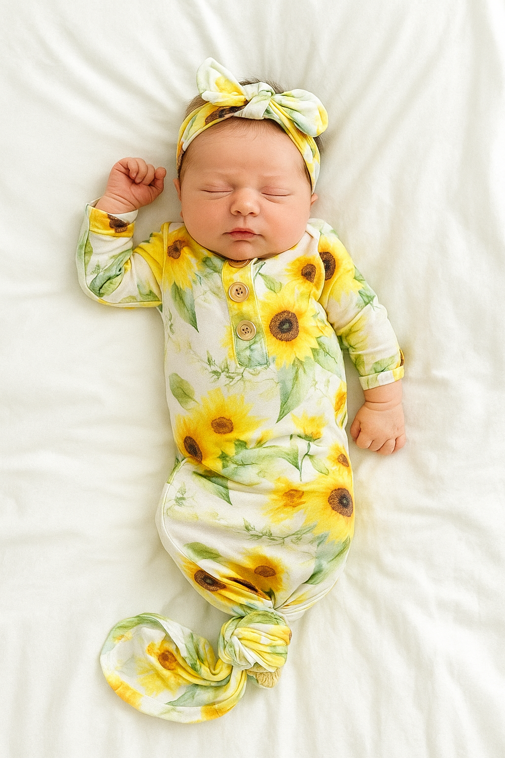 Sunflower’s knotted gown and matching headband set Baby in Styles