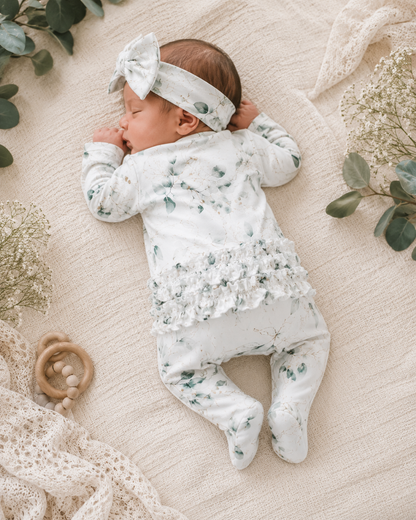 Eucalyptus Ruffle Newborn Footie & Headband Set | Baby Girl Zipper Sleeper | Coming Home Outfit | Hospital Outfit | Newborn Gift Baby in Styles