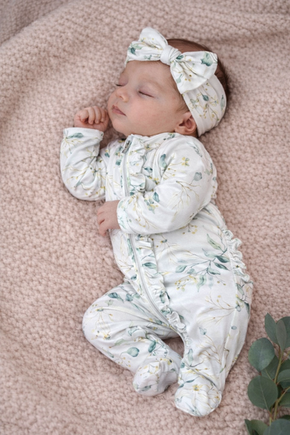 Eucalyptus Ruffle Newborn Footie & Headband Set | Baby Girl Zipper Sleeper | Coming Home Outfit | Hospital Outfit | Newborn Gift Baby in Styles