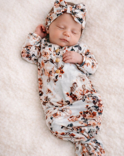 Vintage Garden knotted gown and heading set Baby in Styles