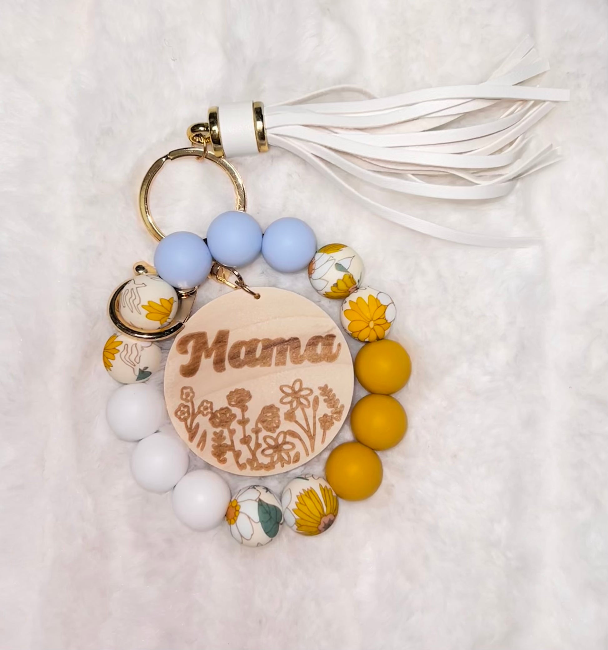 Mama Wristlet Keychain, flower design Silicone Beads Baby in Styles