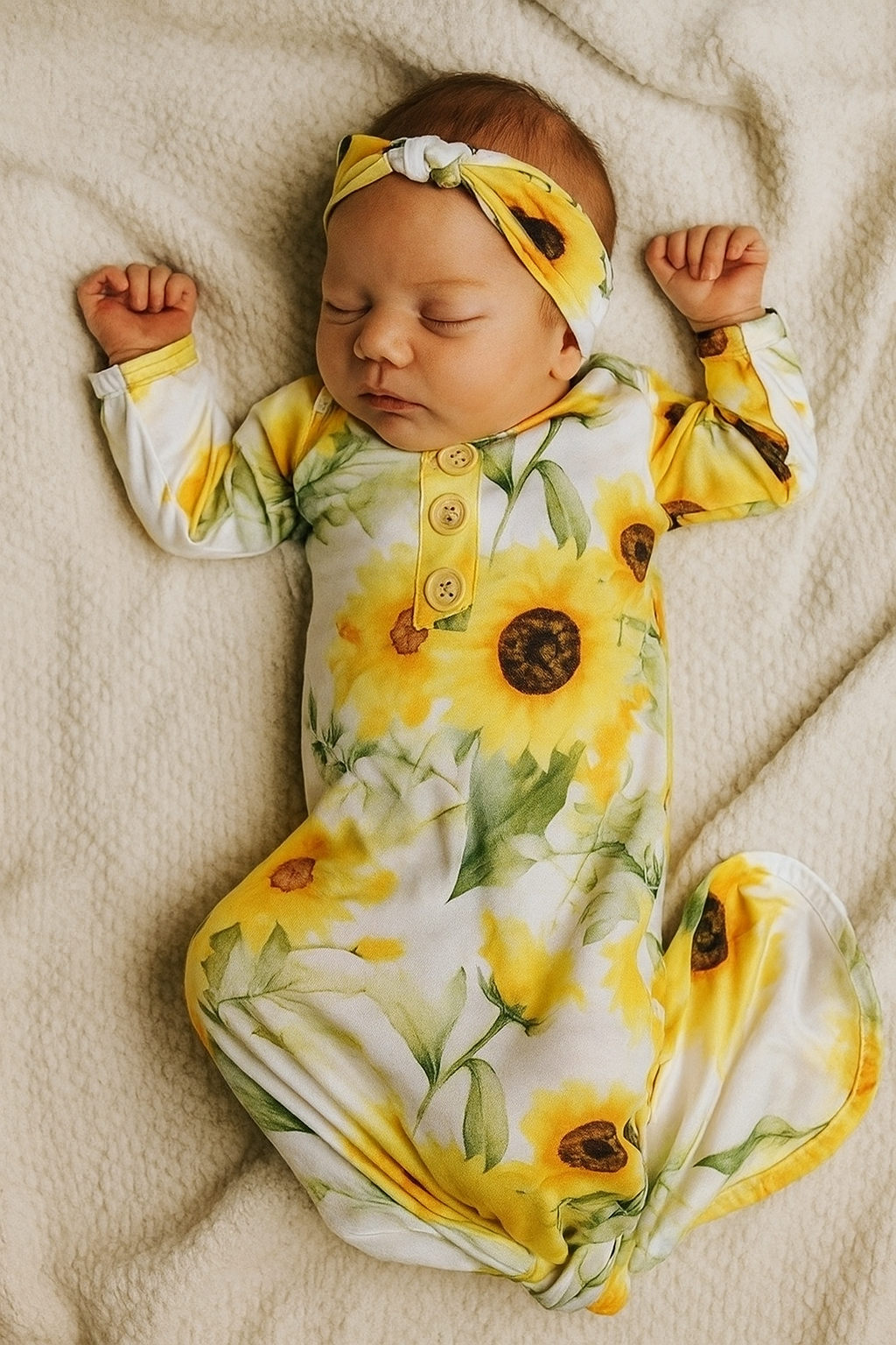 Sunflower’s knotted gown and matching headband set Baby in Styles