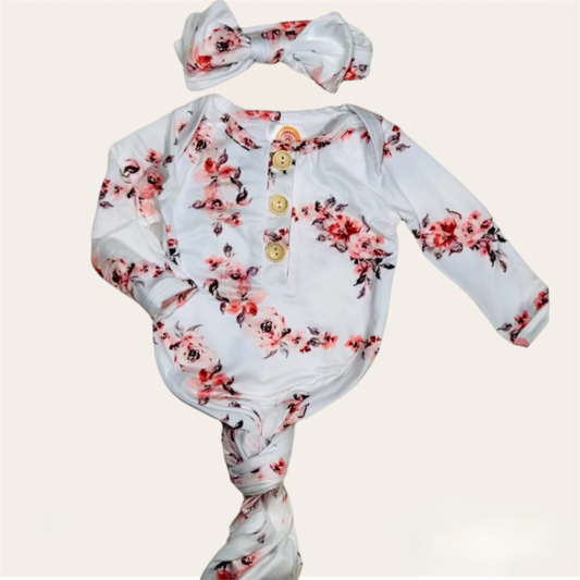 Vintage floral baby knotted gown Baby in Styles