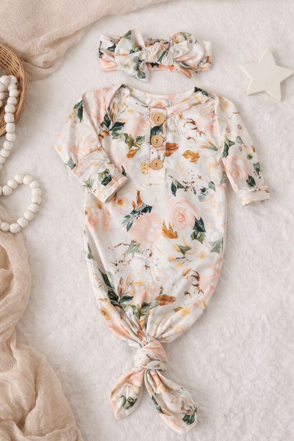 Pink Garden Baby Gown and bow set Baby in Styles