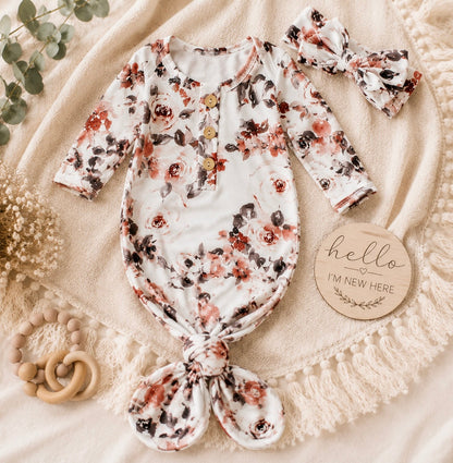 Vintage Garden knotted gown and heading set Baby in Styles