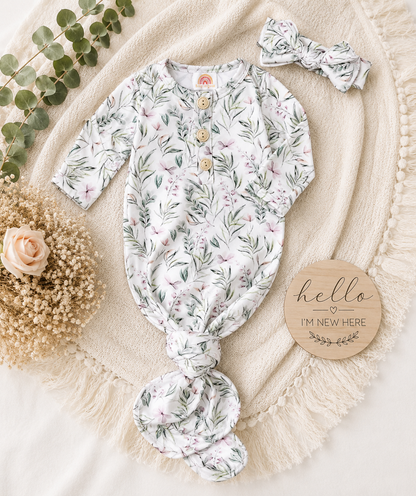 Blossoming gardens knotted gown and headband set Baby in Styles