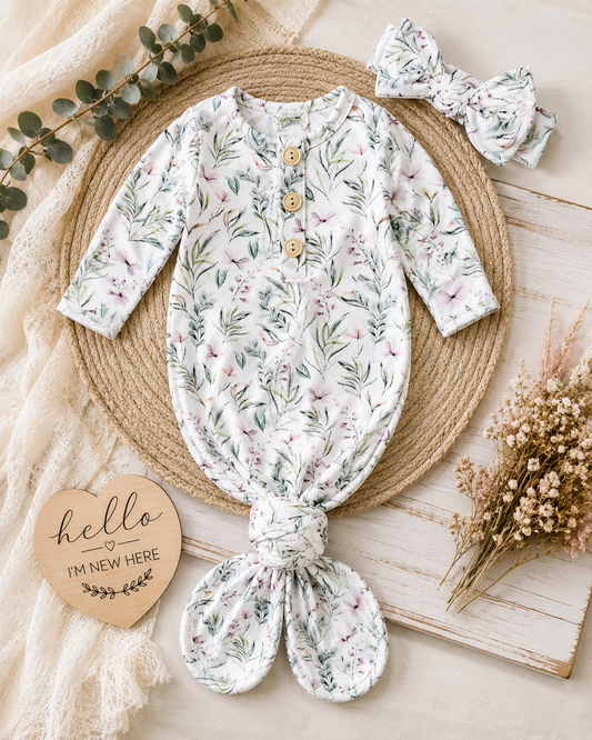 Blossoming gardens knotted gown and headband set Baby in Styles