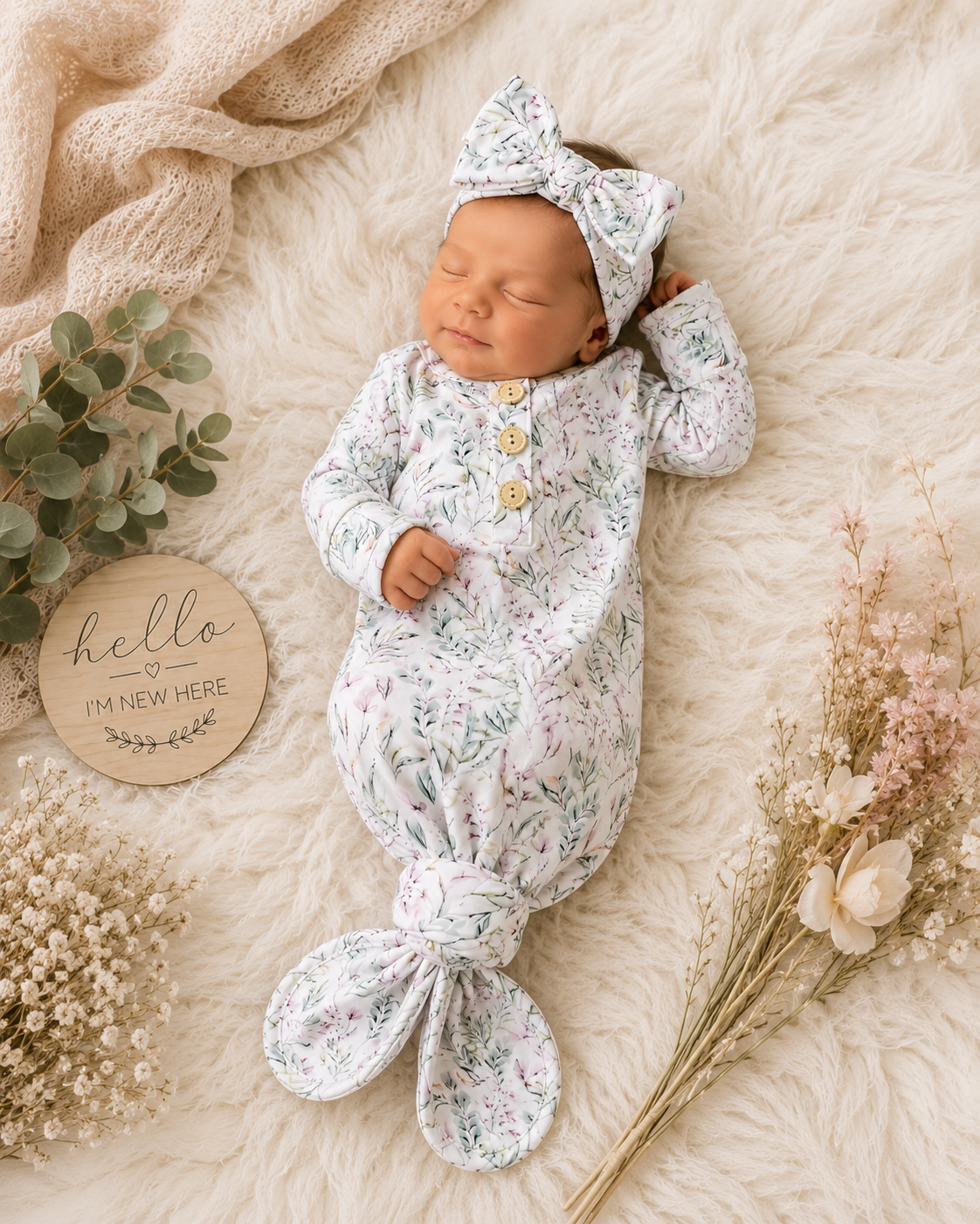 Blossoming gardens knotted gown and headband set Baby in Styles