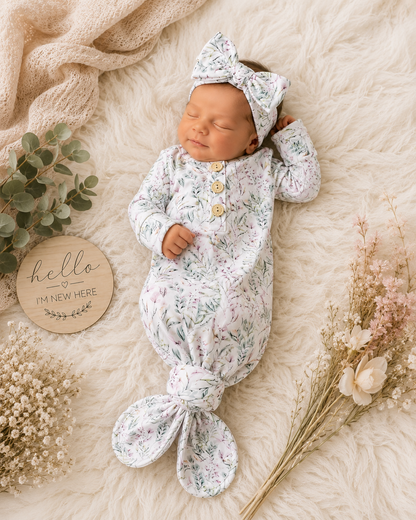Blossoming gardens knotted gown and headband set Baby in Styles