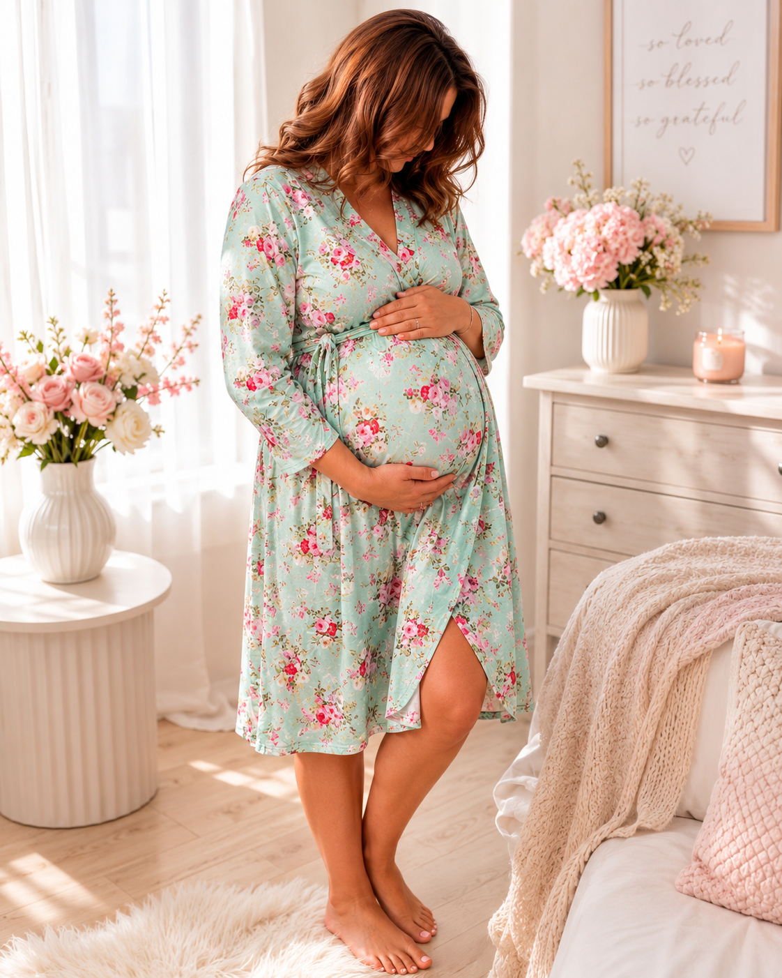 Maternity Robe Periwinkles print Baby in Styles