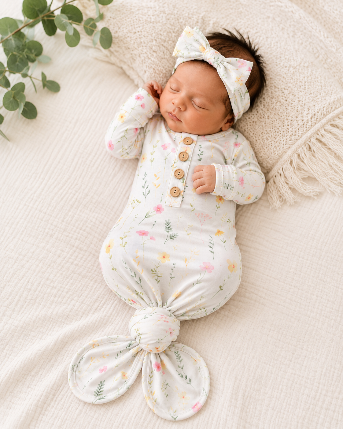 Wild flowers knotted gown and bow set 0-3mo Baby in Styles
