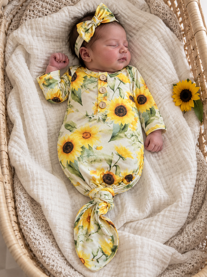 Sunflower’s knotted gown and matching headband set