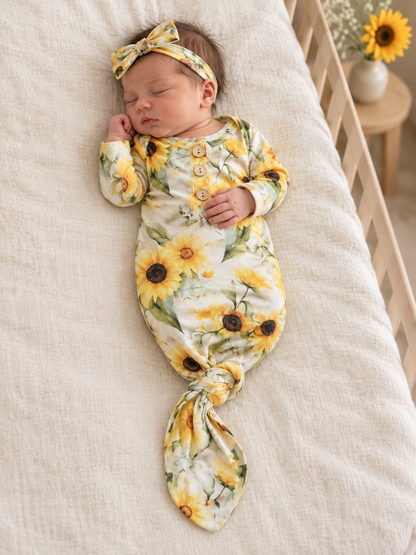 Sunflower’s knotted gown and matching headband set