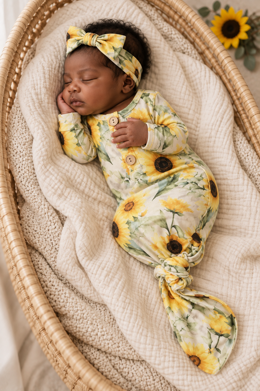 Sunflower’s knotted gown and matching headband set