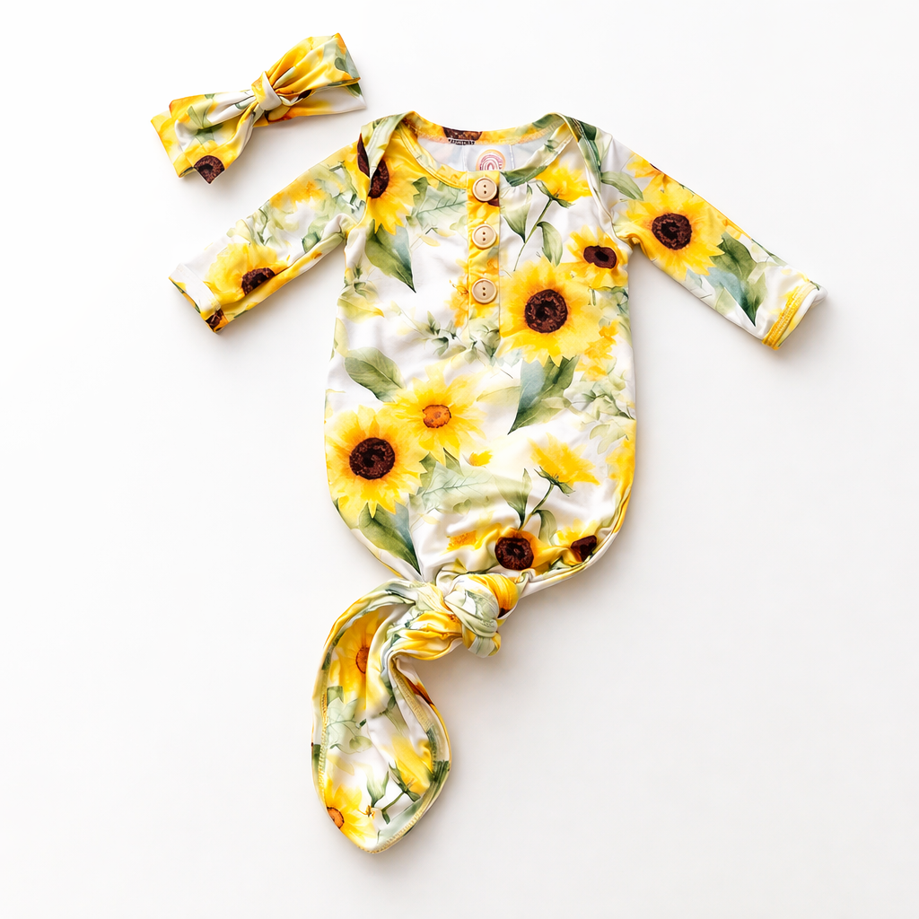 Sunflower’s knotted gown and matching headband set Baby in Styles