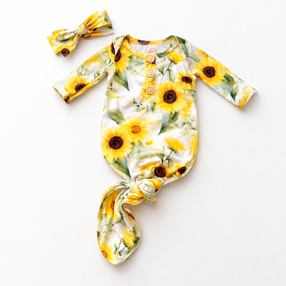 Sunflower’s knotted gown and matching headband set Baby in Styles