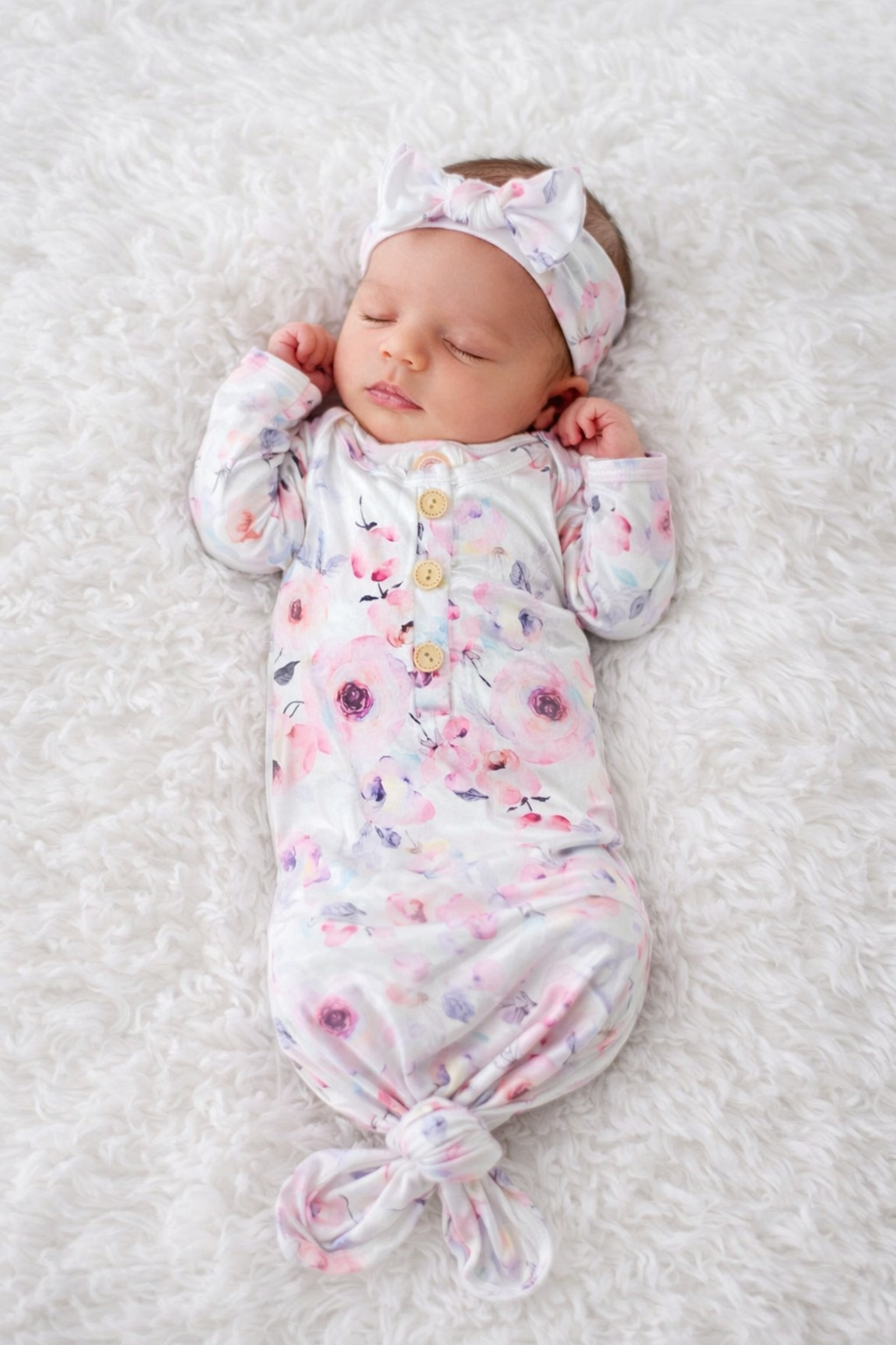 Baby in styles floral knotted gown and bow set Baby in Styles
