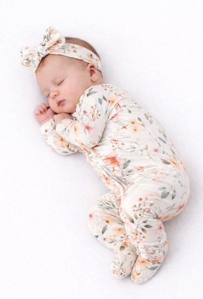 Garden Medley ruffle footie and matching headband set (newborn) Baby in Styles