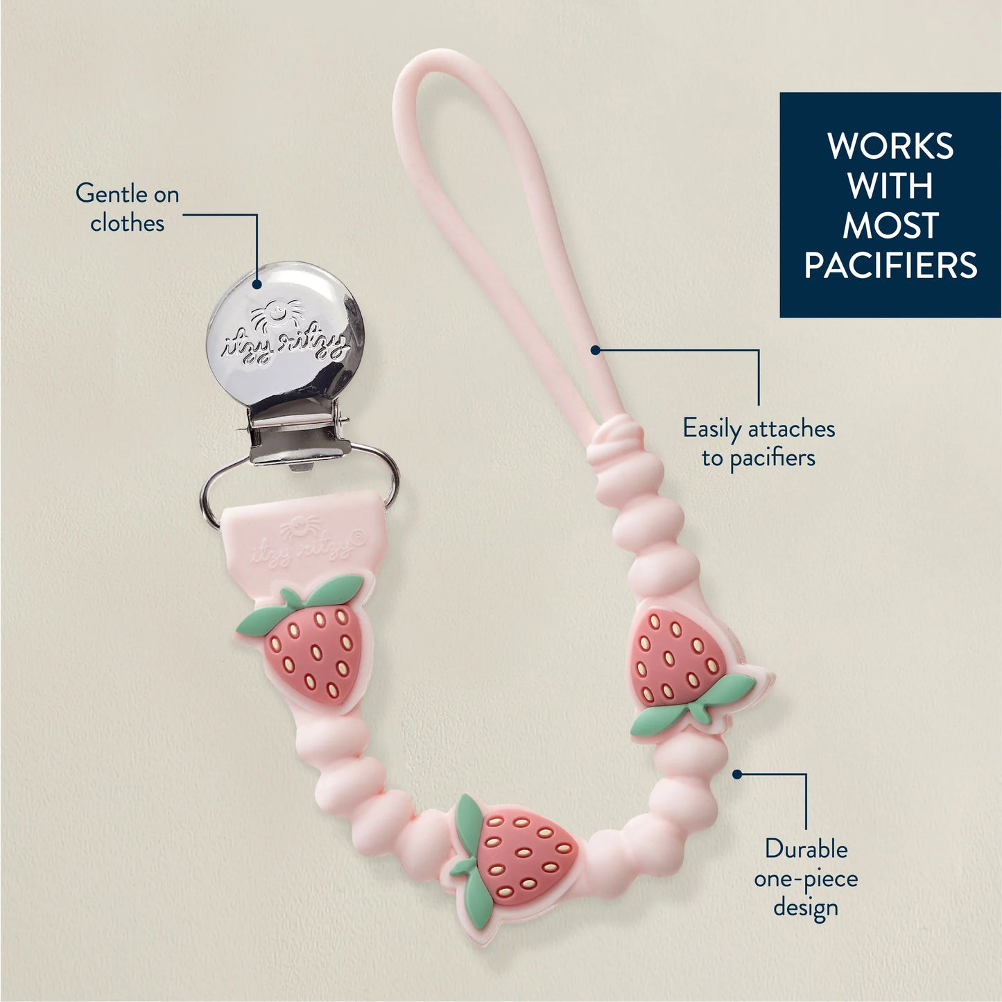 Itzy Ritzy Beaded Pacifier Clip - Universal Fit, Silicone Holder - Bear: BPA-Free