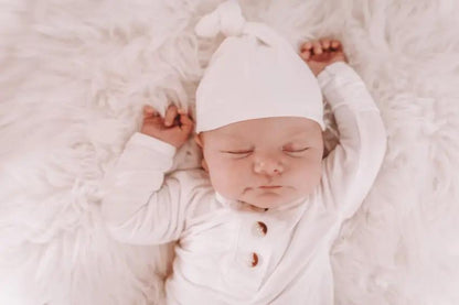 Knotted Baby Gown and Hat Set (Newborn - 3 mo.) - White Baby in Styles