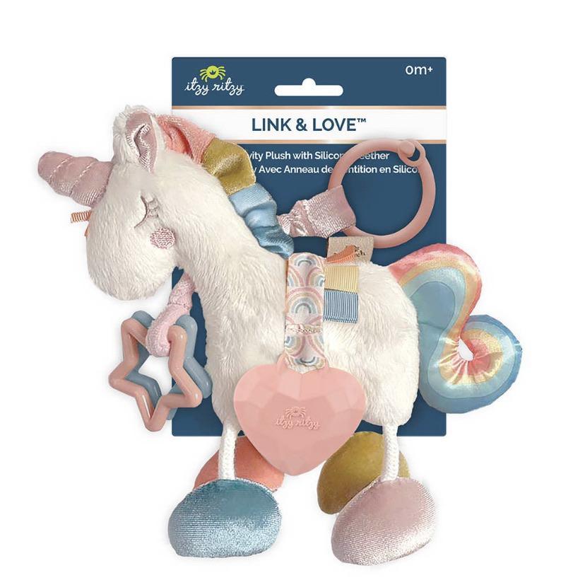 Link & Love Unicorn Activity Plush Silicone Teether Toy Baby in Styles