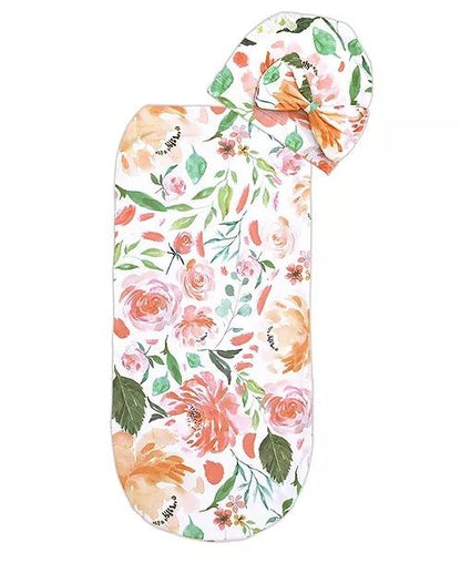 PEACH FLORAL CUTIE COCOON - BABY COCOON & HAT SET Baby in Styles