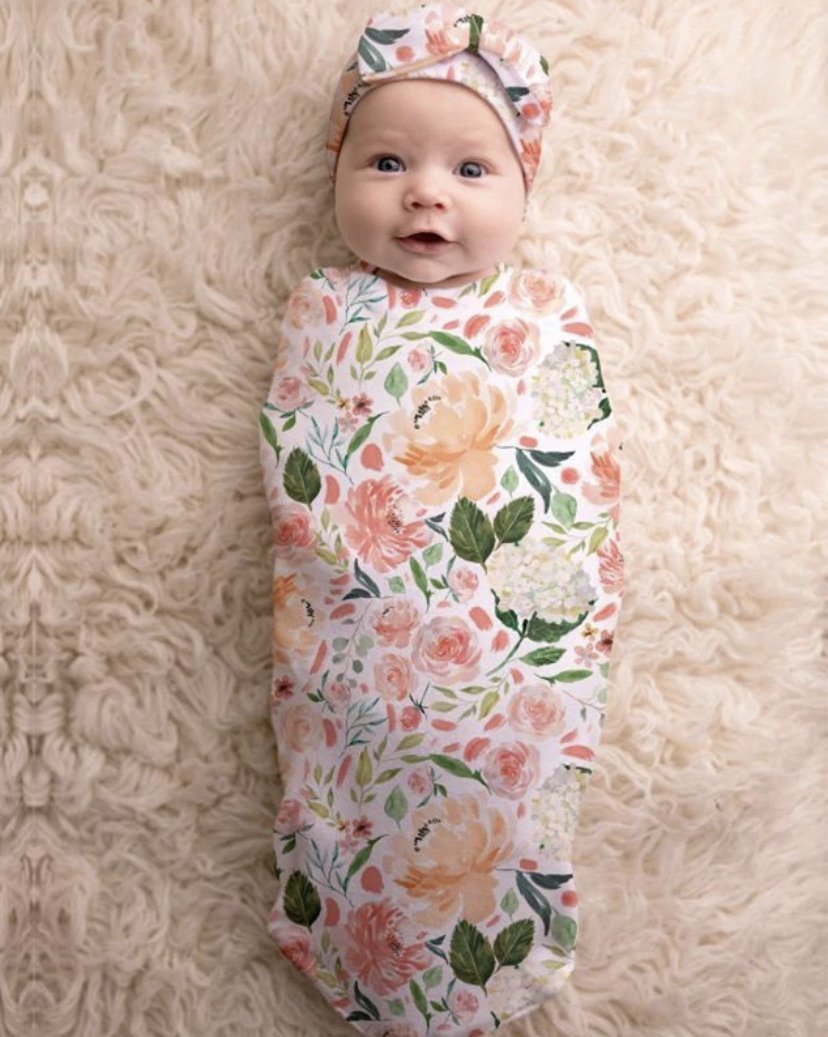 PEACH FLORAL CUTIE COCOON - BABY COCOON & HAT SET Baby in Styles