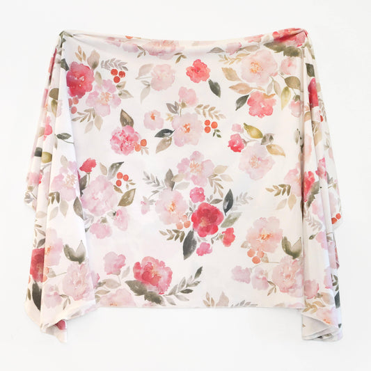 Extra Soft Stretchy Knit Swaddle Blanket: Painted Petals Village Baby