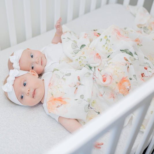 Bamboo Muslin Swaddle Blankets - Peach Floral Honey Lemonade