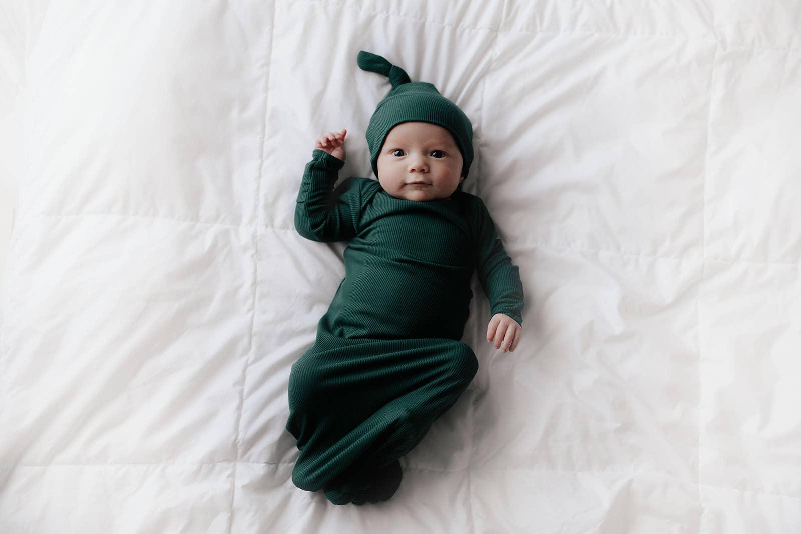 Forest Green Ribbed Knotted Gown Three Little Tots