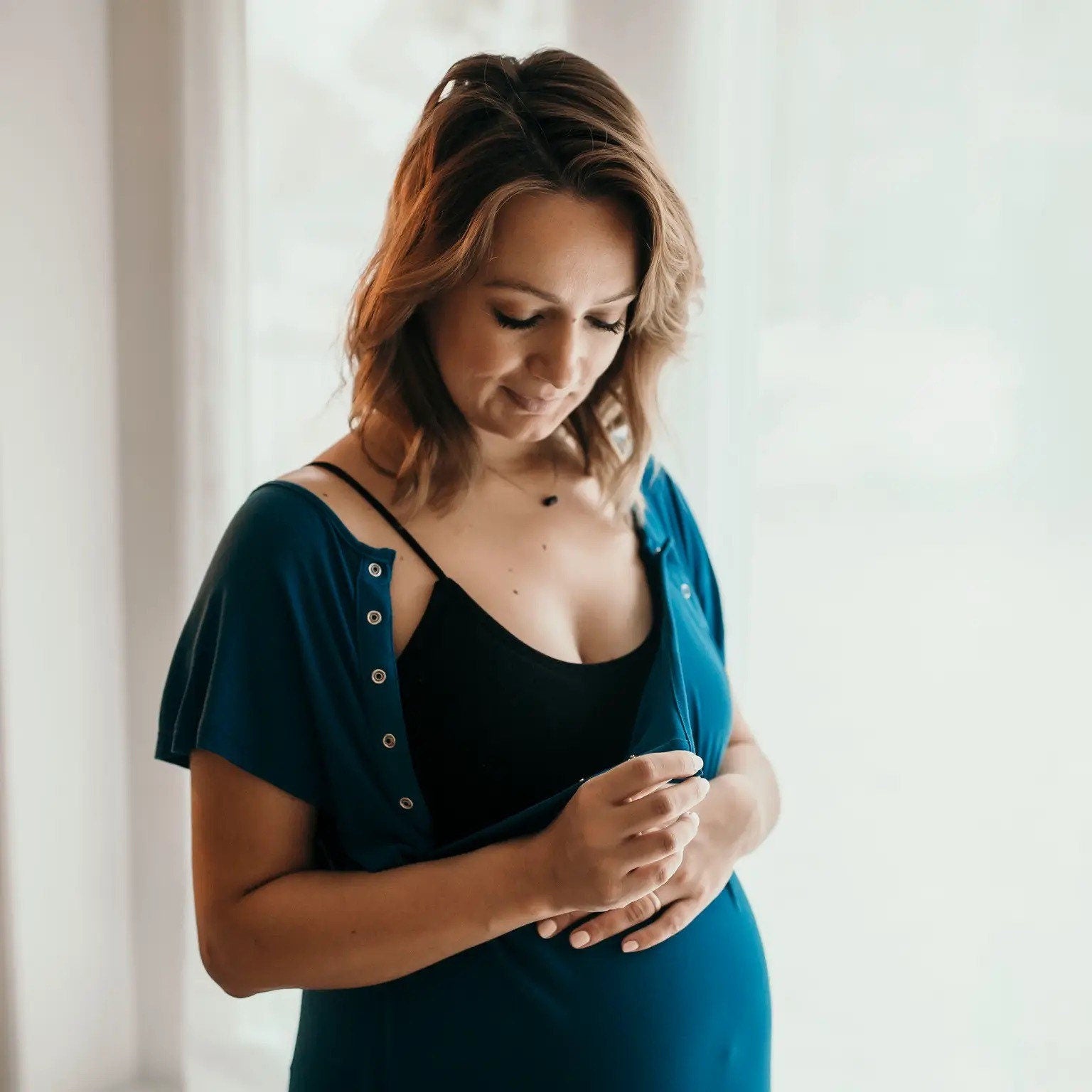 Blue Maternity Mommy Labor and Delivery/ Nursing Gown Baby in Styles