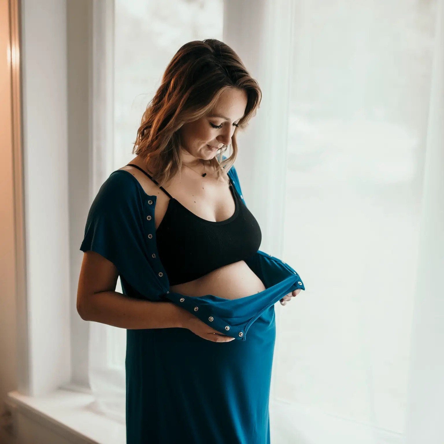 Blue Maternity Mommy Labor and Delivery/ Nursing Gown Baby in Styles